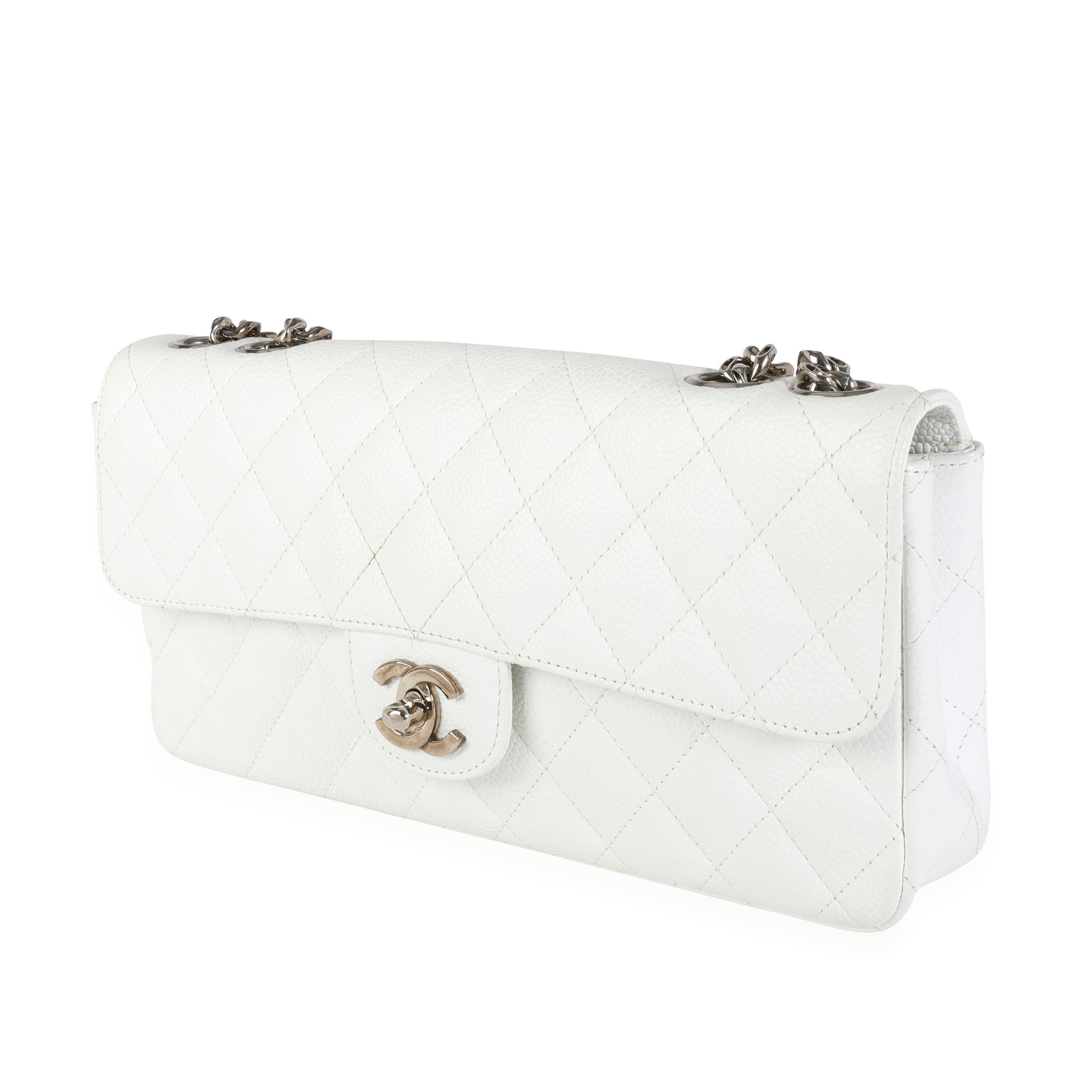 Women's or Men's Chanel White Caviar Quilted East West Bijoux Single Flap Bag