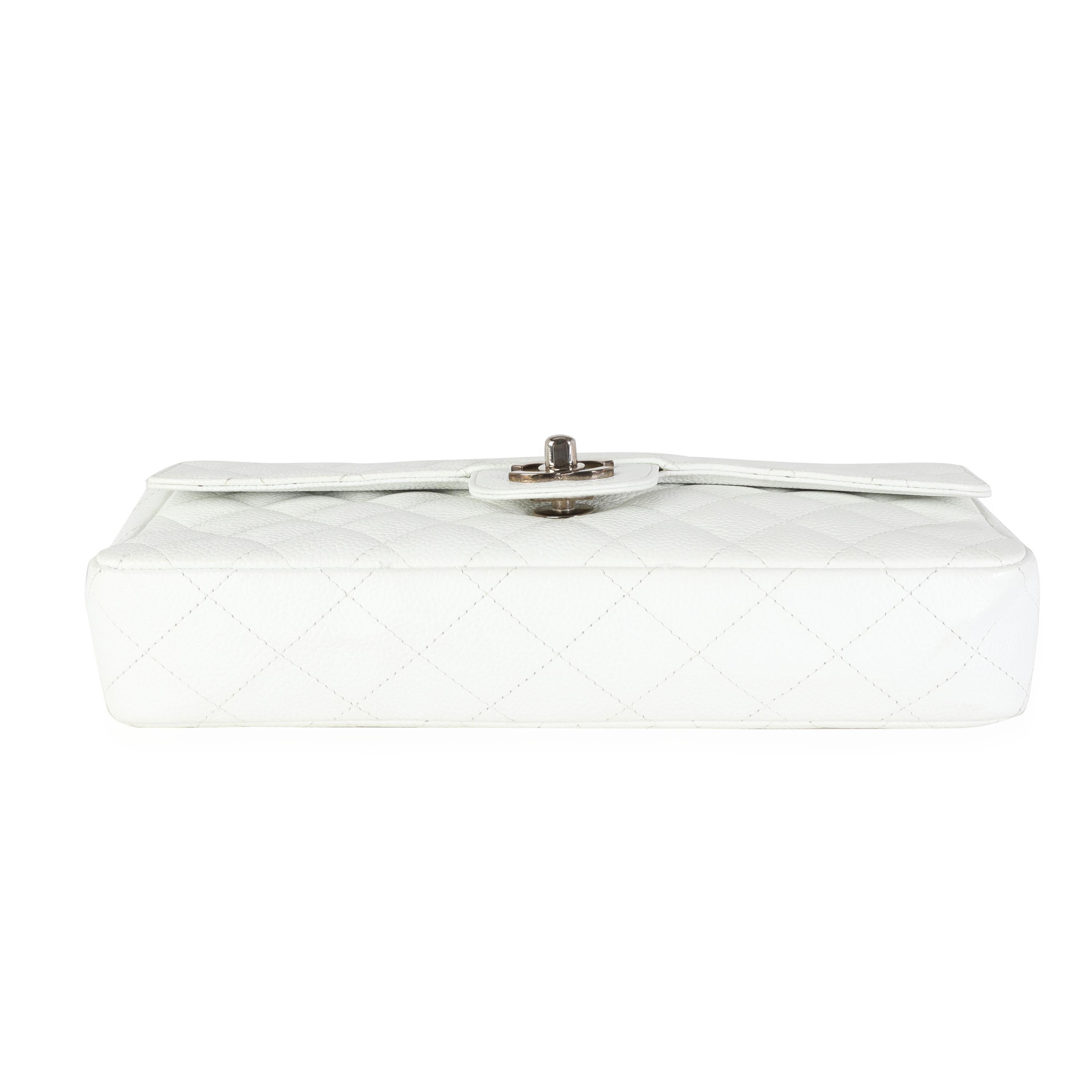Chanel White Caviar Quilted East West Bijoux Single Flap Bag 3