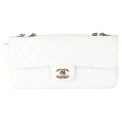 Chanel White Caviar Quilted East West Bijoux Single Flap Bag