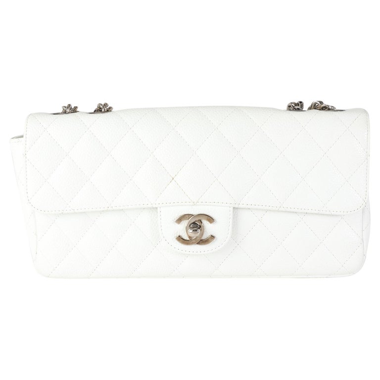 Chanel White Caviar Quilted East West Bijoux Single Flap Bag at 1stDibs