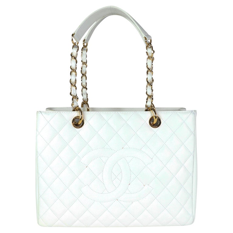 Chanel White Caviar Quilted Grand Shopping Tote For Sale at 1stDibs