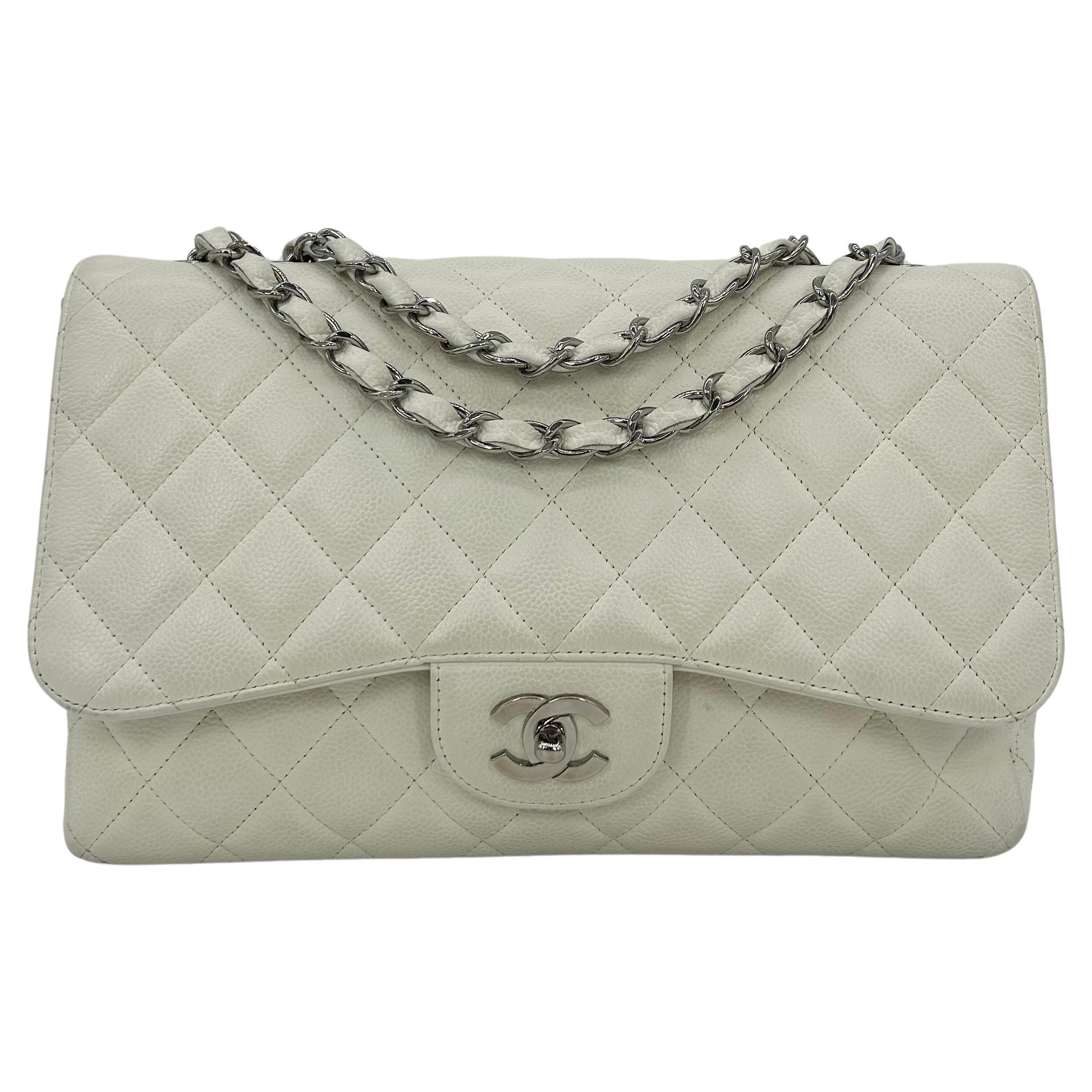 Chanel White Jumbo Bags - 18 For Sale on 1stDibs  coach 1941 parker 32  two-tone croc-embossed leather top-handle bag