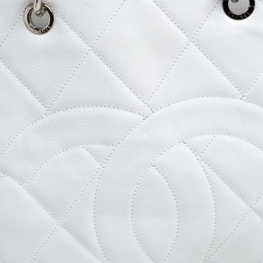 Chanel White Caviar Quilted Leather CC Timeless Tote 5