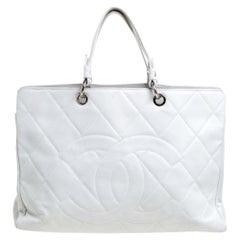 Chanel White Caviar Quilted Leather CC Timeless Tote