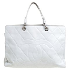 Chanel White Caviar Quilted Leather CC Timeless Tote