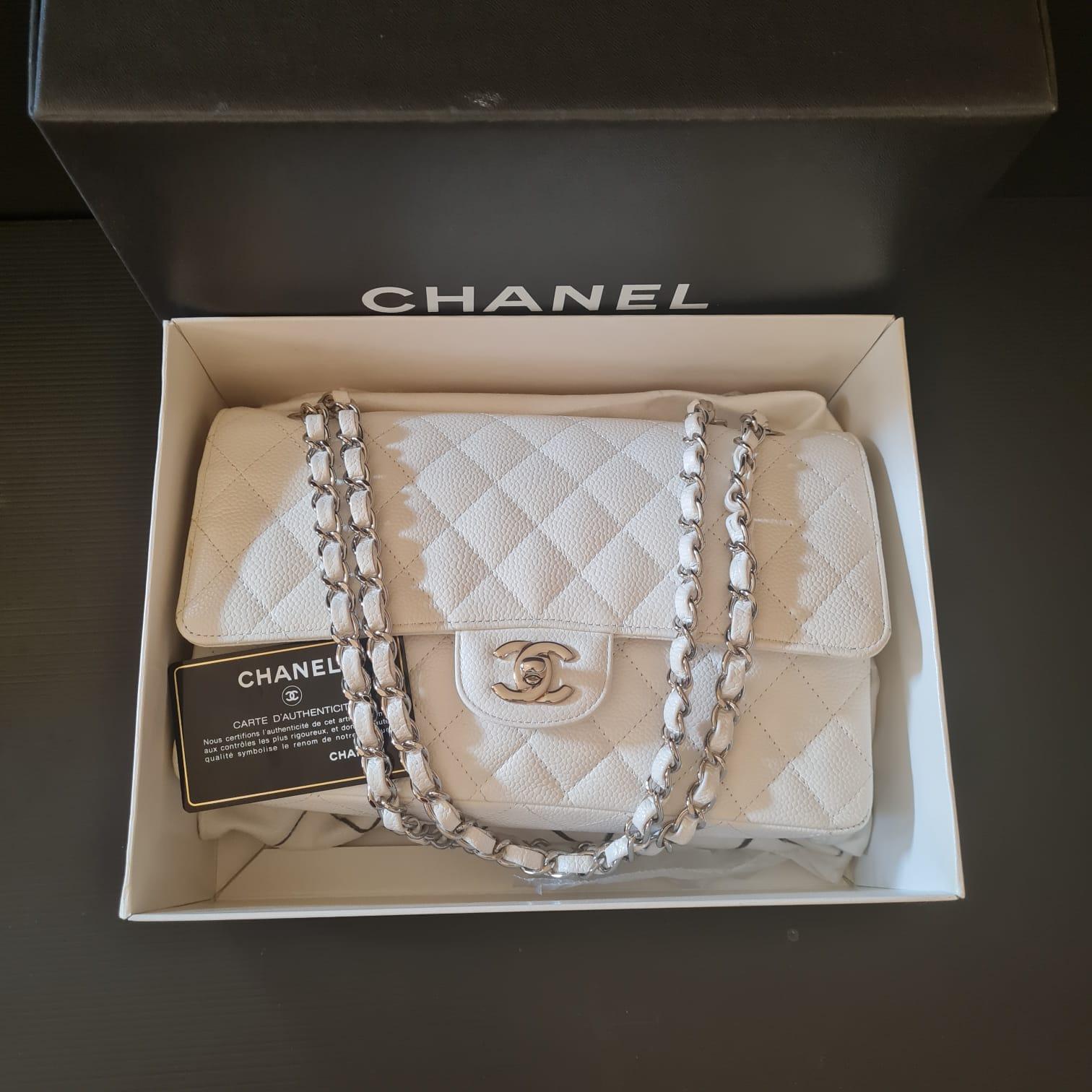 Chanel White Caviar Quilted Medium Classic Double Flap Bag 5