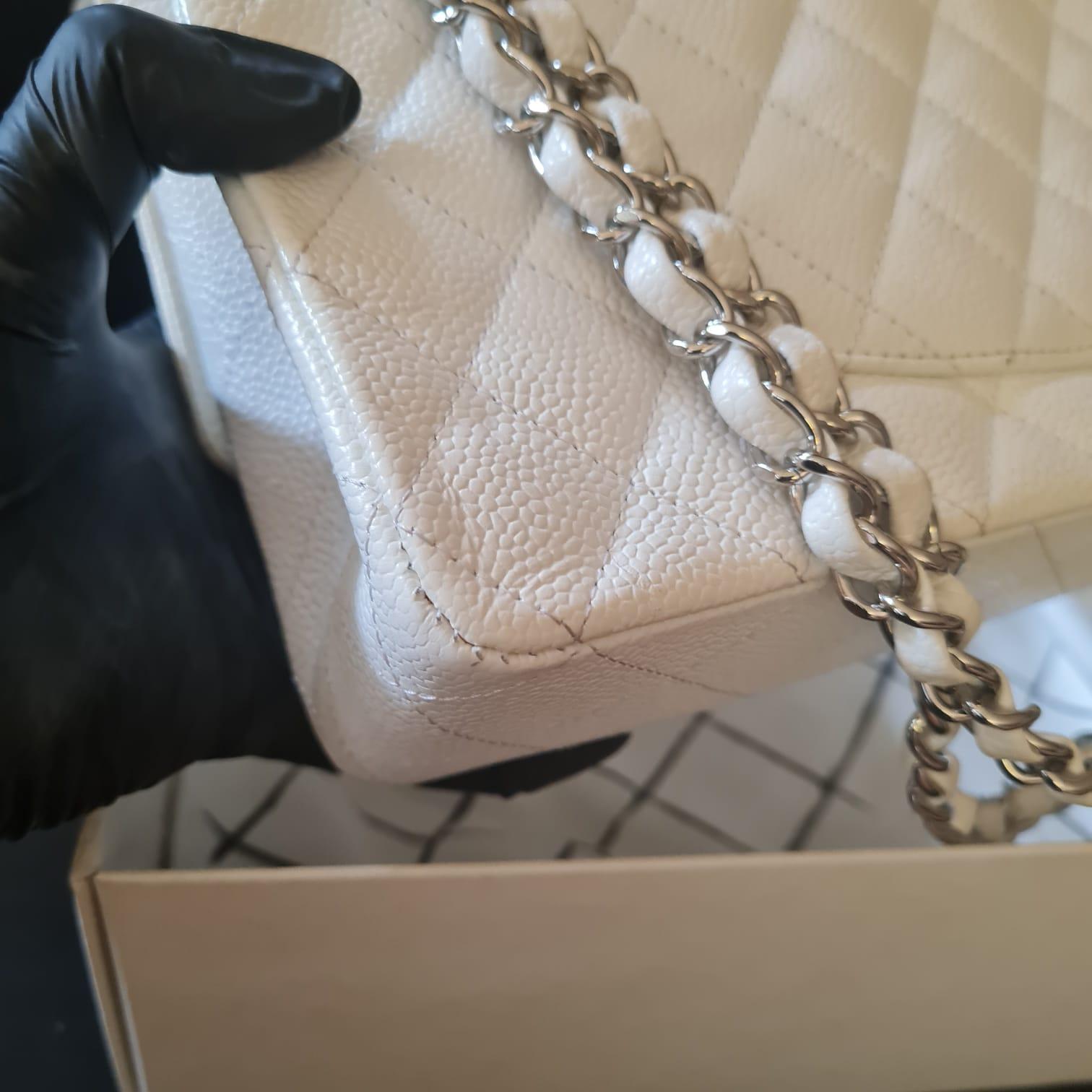 Chanel White Caviar Quilted Medium Classic Double Flap Bag 7