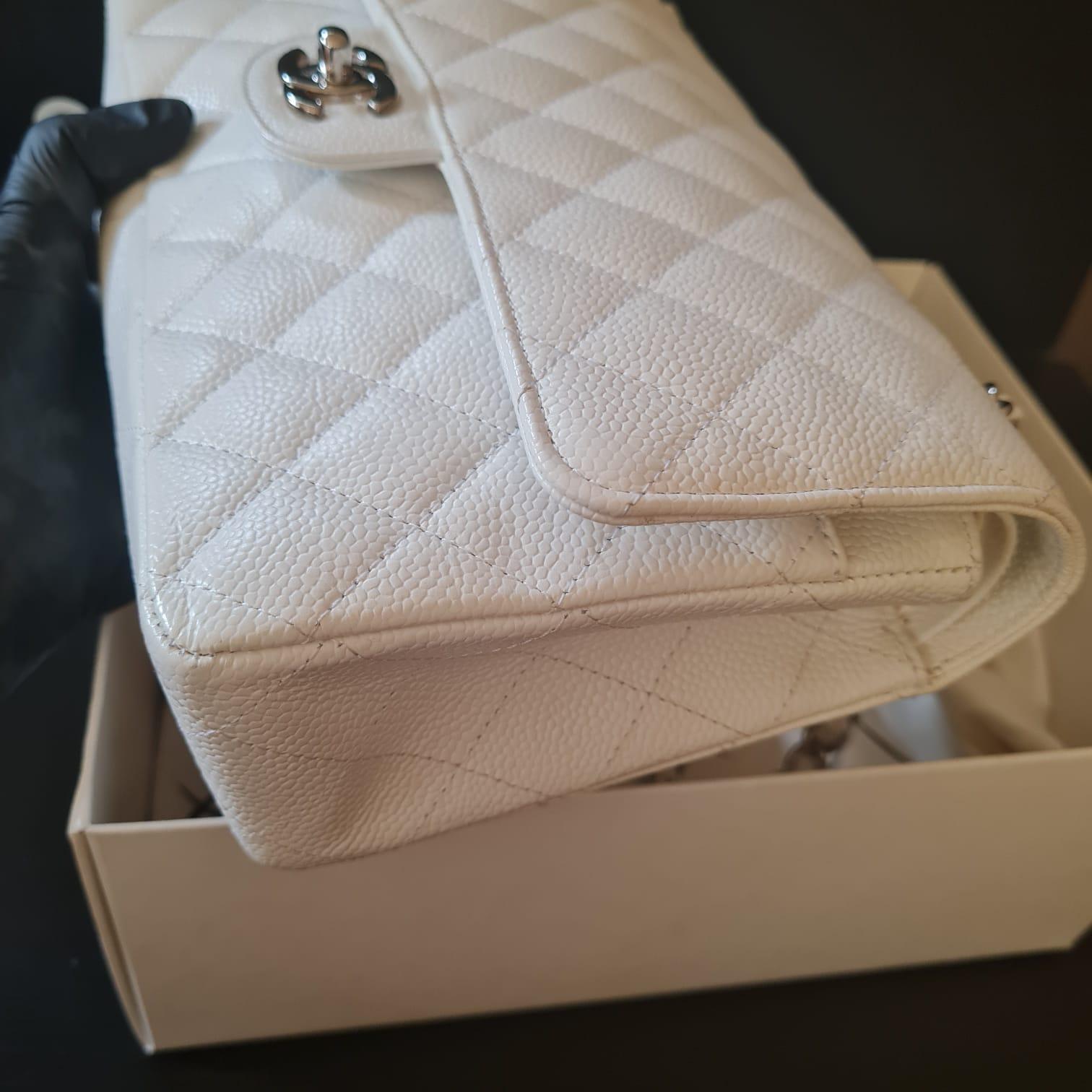 Chanel White Caviar Quilted Medium Classic Double Flap Bag 8