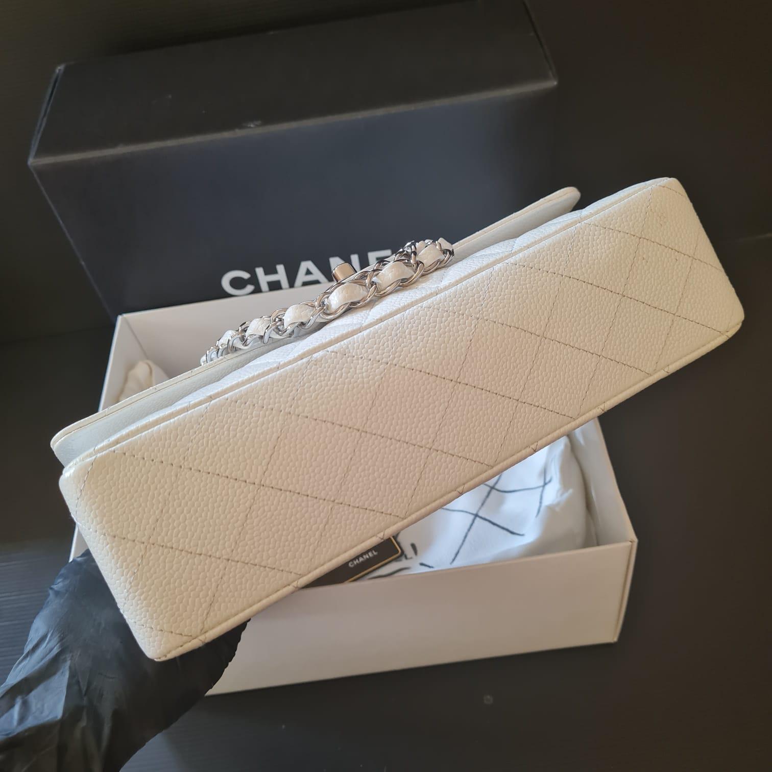 Chanel White Caviar Quilted Medium Classic Double Flap Bag 11