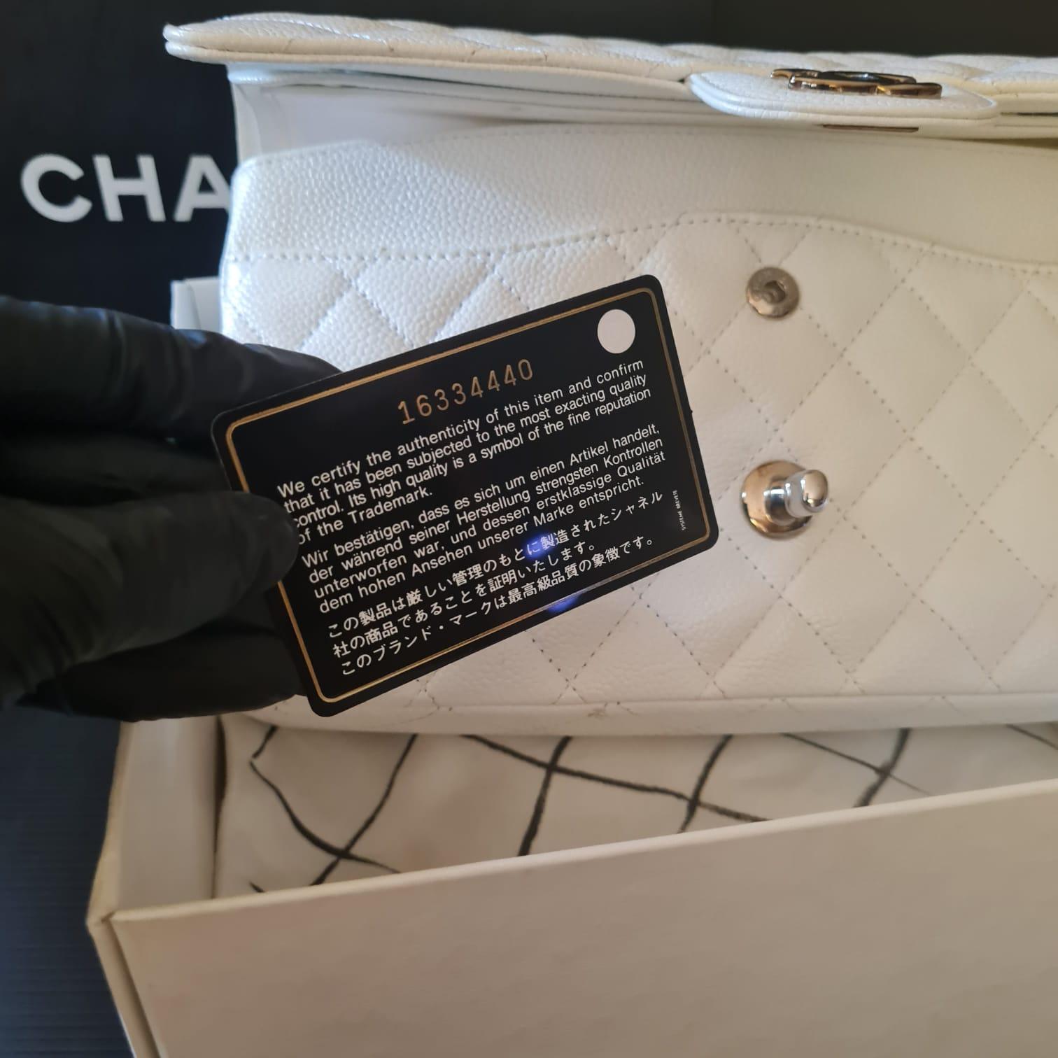 Gray Chanel White Caviar Quilted Medium Classic Double Flap Bag