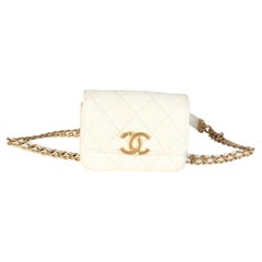 Chanel White Caviar Quilted Melody Chain Belt Bag