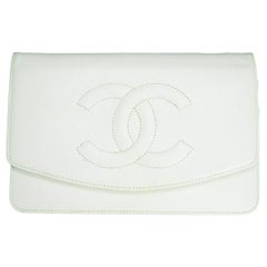 Chanel White Caviar Timeless CC Wallet on Chain WOC Crossbody Bag 
