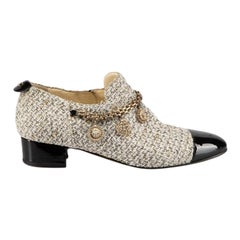 Chanel White CC Charms Cap Toe Loafers Size IT 38