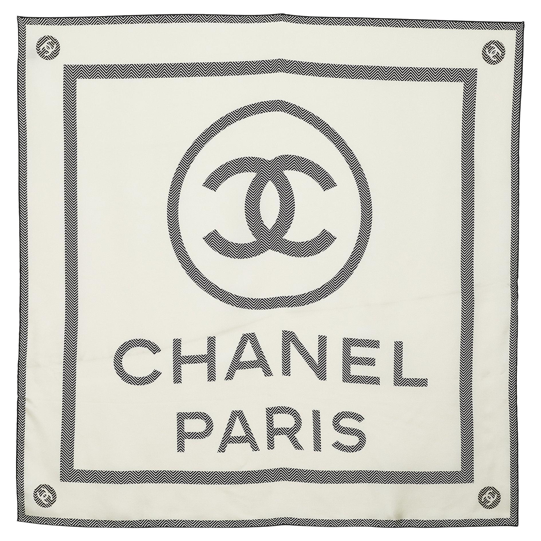 Chanel White CC Logo Print Silk Scarf