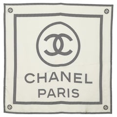 Chanel White CC Logo Print Silk Scarf