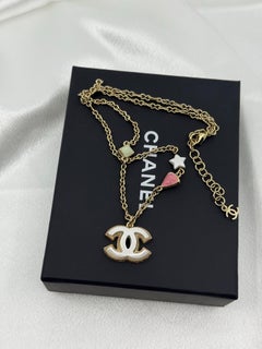 Chanel White CC Logo Star Charm Chain Pendant Necklace