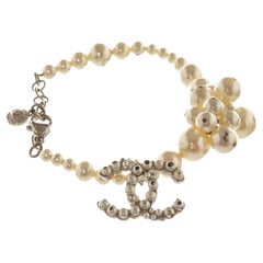 Chanel White CC Pearl Cluster Bracelet