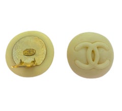 Chanel white celluloid CC Button Earrings 1996