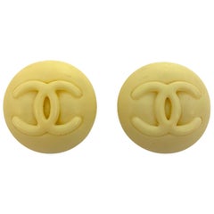 Vintage Chanel white celluloid CC Button Earrings 1996