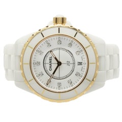 Chanel White Ceramic and Rose Gold J12 Diamond Dial