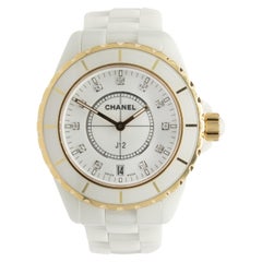 Chanel White Ceramic and Rose Gold J12 Diamond Dial