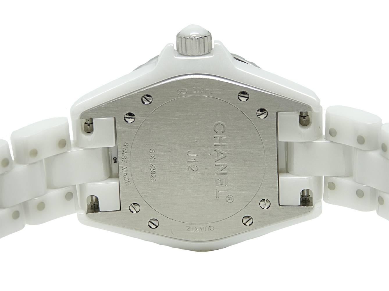 Chanel White Ceramic J12 Pink Sapphire Quartz Wristwatch  In Excellent Condition For Sale In Naples, FL