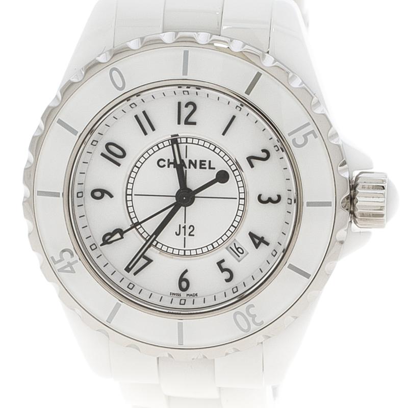 Contemporary Chanel White Ceramic J12 Women's Wristwatch 34 mm
