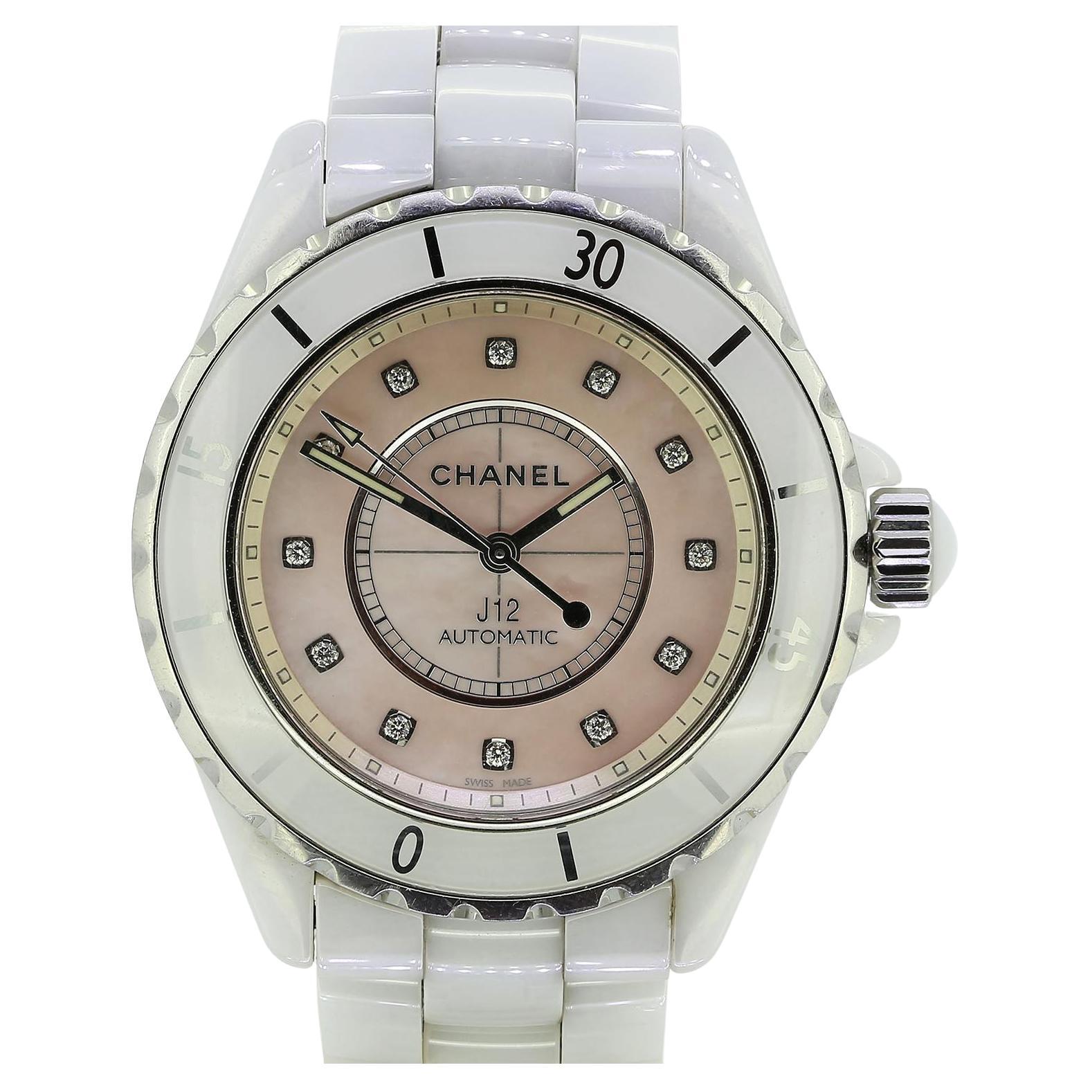 Chanel White Ceramic Pink Dial Automatic Ladies Wristwatch Ref.35606 For Sale