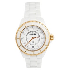 Chanel White Ceramic Rose Gold Plated Stainless Steel Diamond J12 H2180 Women's