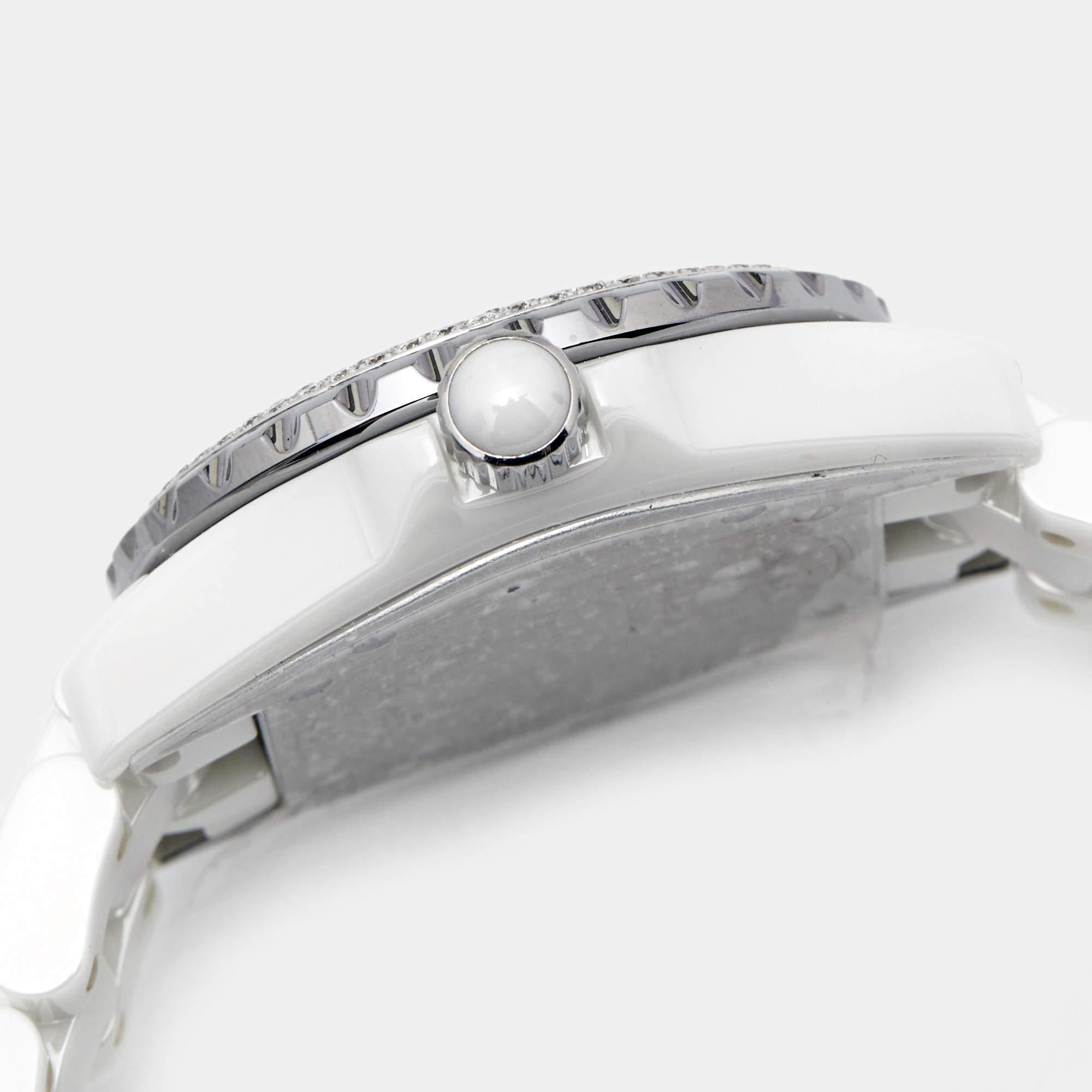 Chanel White Ceramic Stainless Steel Diamond J12 Women's Wristwatch 33 mm 1