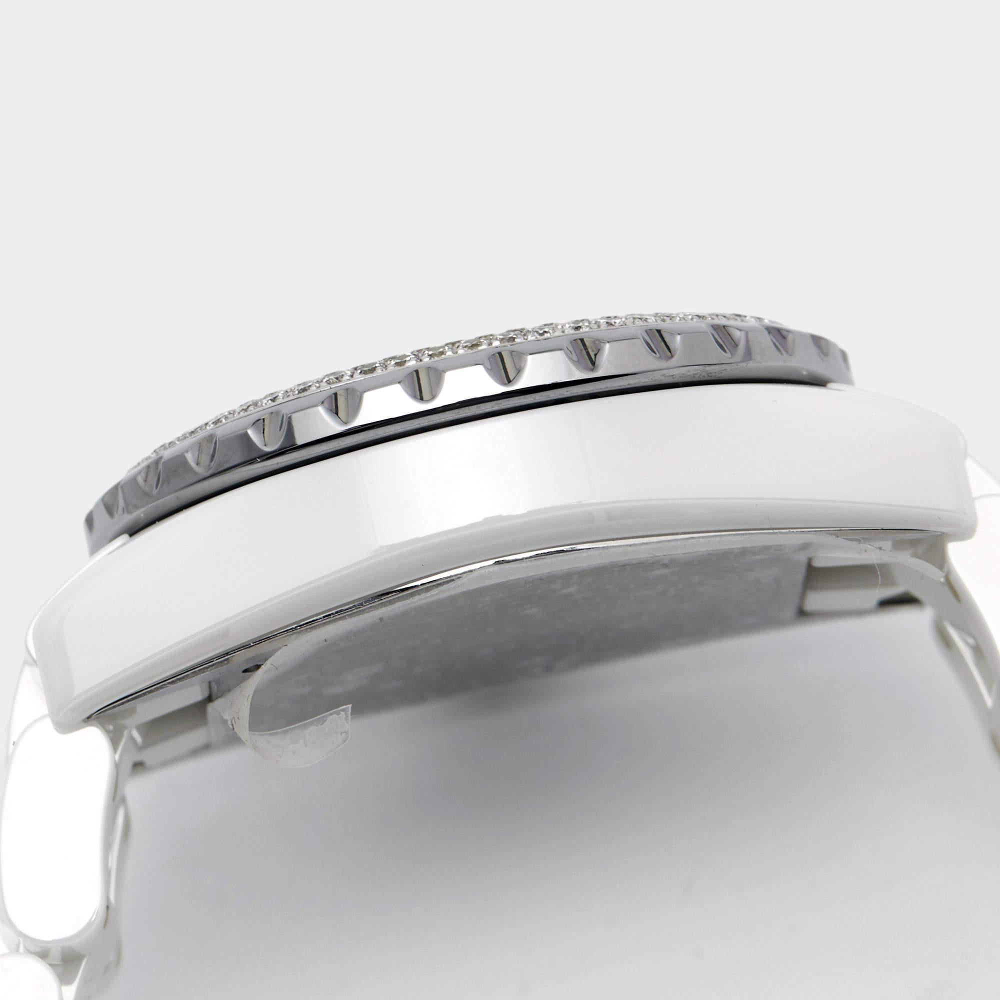 Chanel White Ceramic Stainless Steel Diamond J12 Women's Wristwatch 33 mm 2