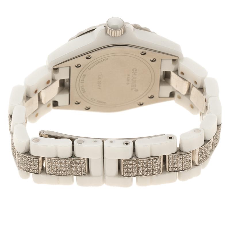 Chanel White Ceramic Stainless Steel Diamond J12 Women's Wristwatch 38 mm 1