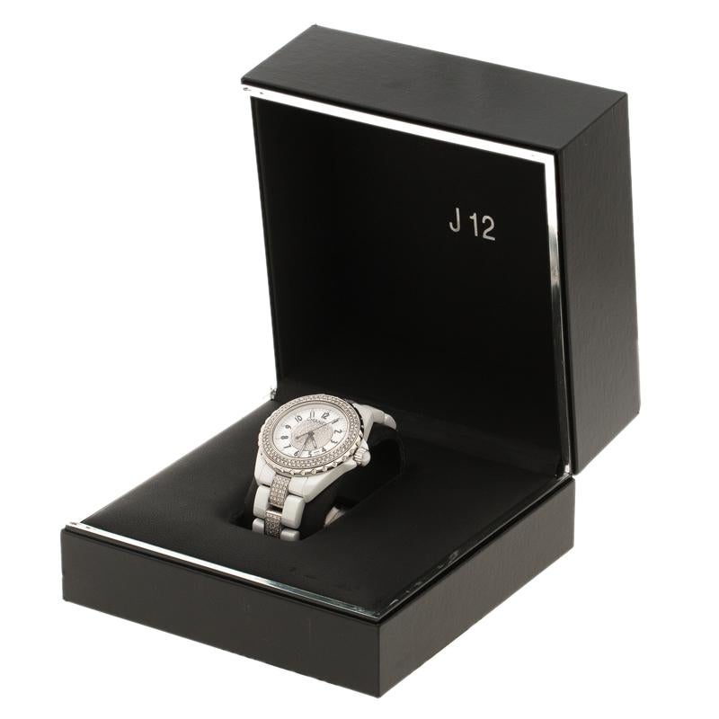 Chanel White Ceramic Stainless Steel Diamond J12 Women's Wristwatch 38 mm 2