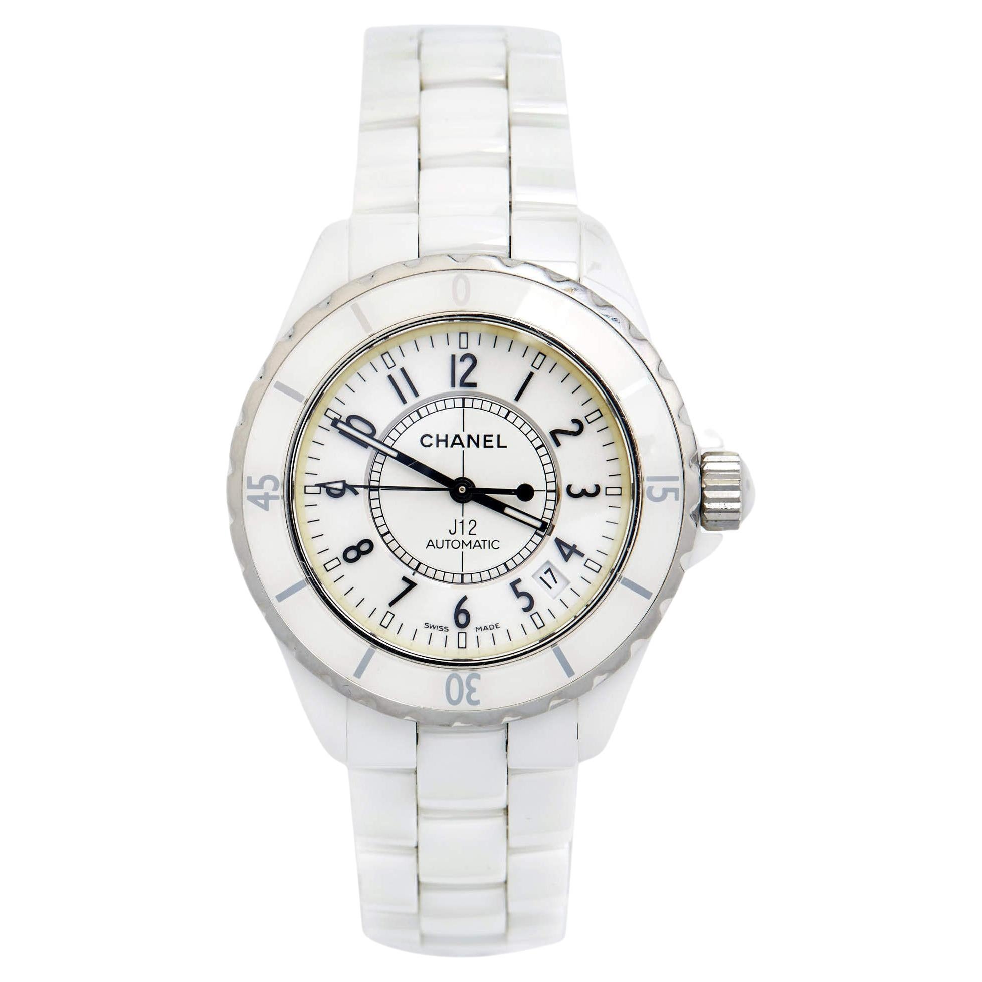 Chanel White Ceramic Stainless Steel Diamond J12 Women
s Wristwatch 38 mm