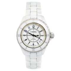 Chanel White Ceramic Stainless Steel Diamond J12 Women's Wristwatch 38 mm