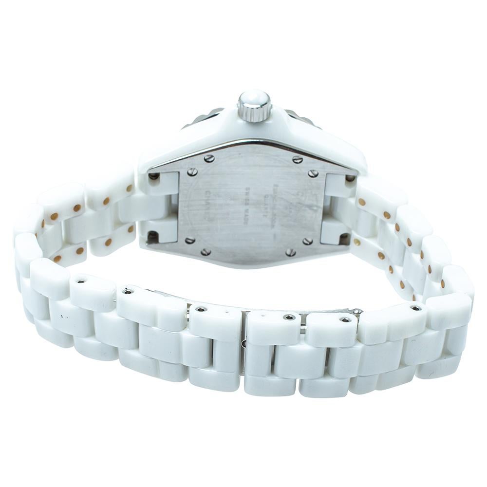 Chanel White Ceramic & Stainless Steel Diamonds J12 Women's Wristwatch 33 mm 1