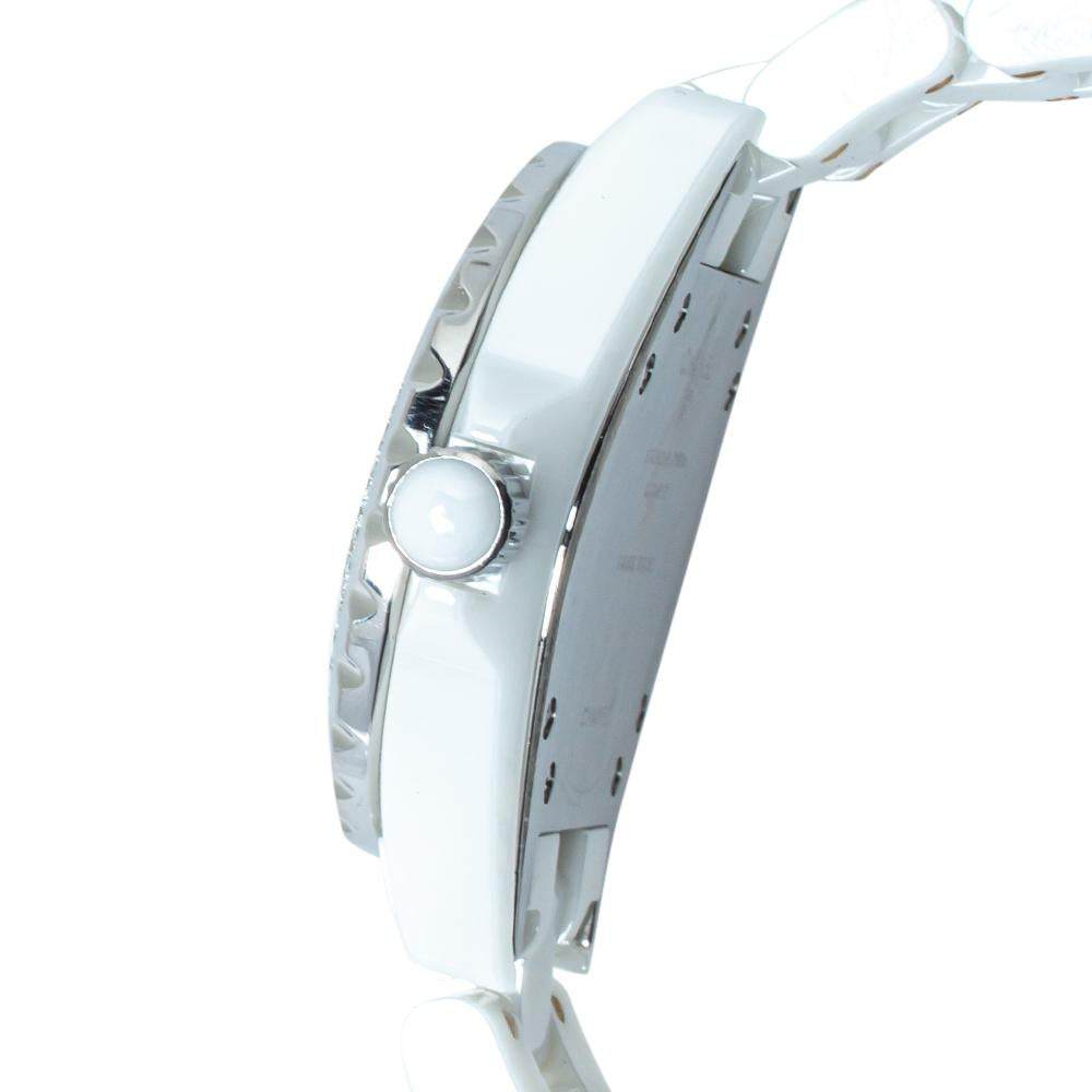 Chanel White Ceramic & Stainless Steel Diamonds J12 Women's Wristwatch 33 mm 2