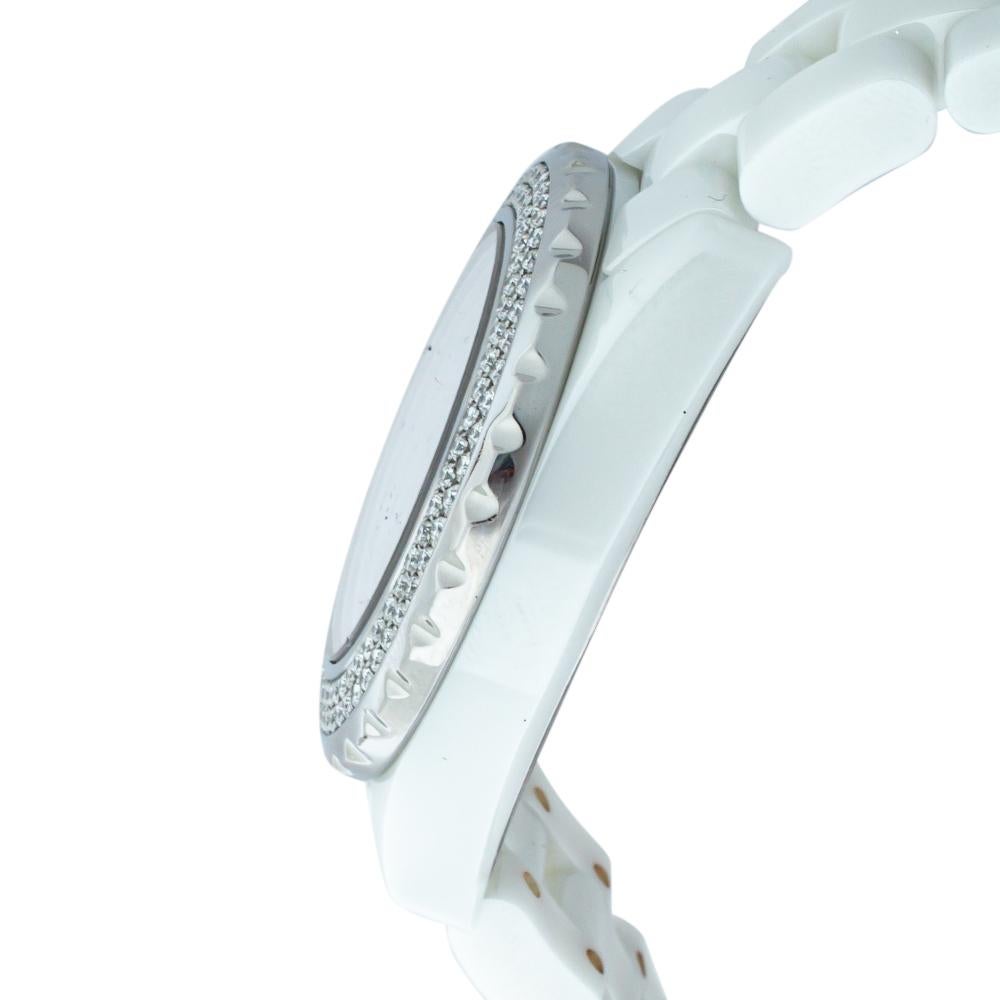 Chanel White Ceramic & Stainless Steel Diamonds J12 Women's Wristwatch 33 mm 3