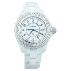 Used Chanel White Ceramic & Stainless Steel Diamonds J12 Women's Wristwatch 33 mm