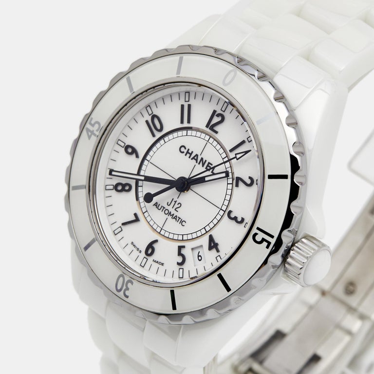 Chanel Watch Men's J12 Date Automatic Winding AT Ceramic Stainless Steel SS  H0970 White Silver Polished