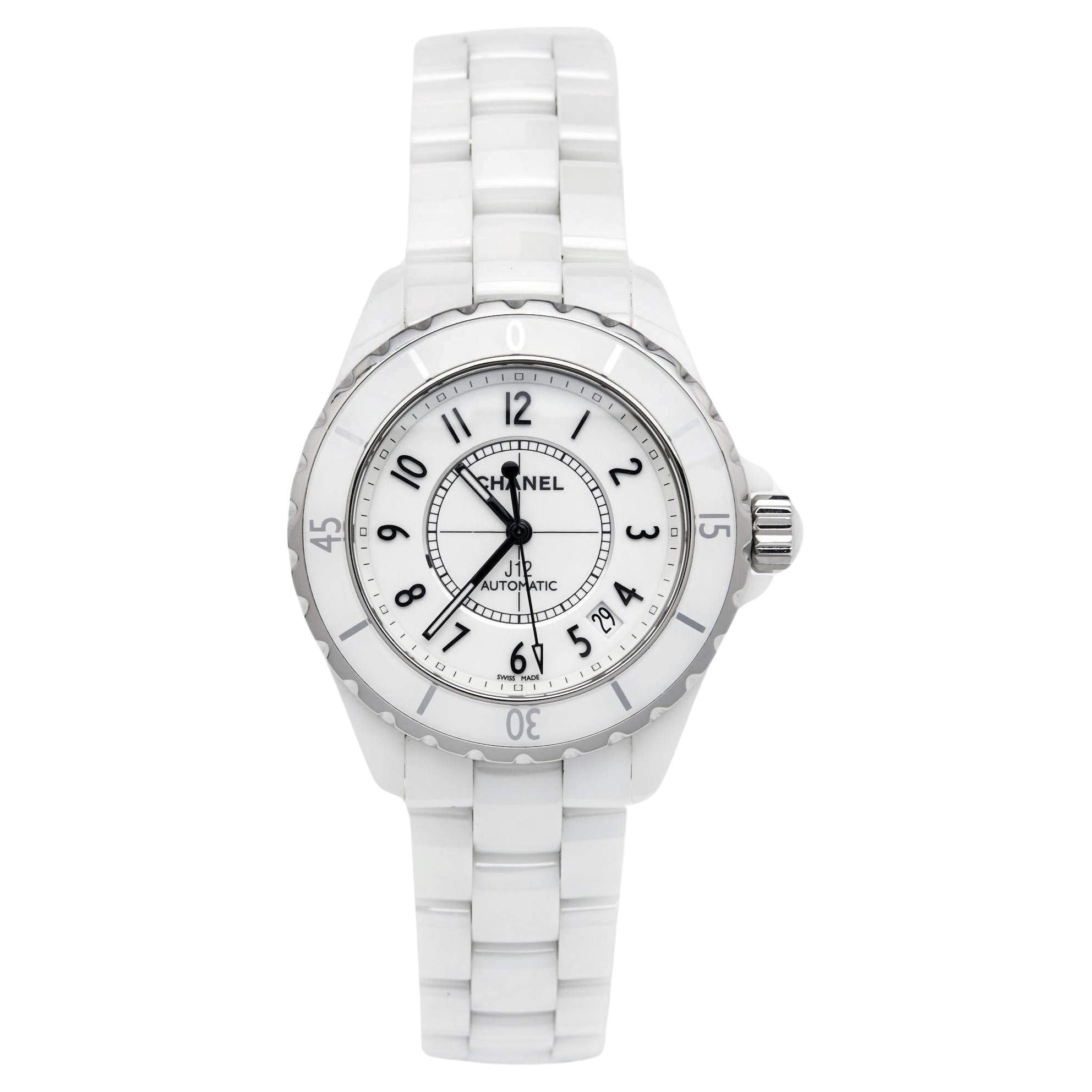 Chanel White Ceramic Stainless Steel J12 H0970 Women's Wristwatch