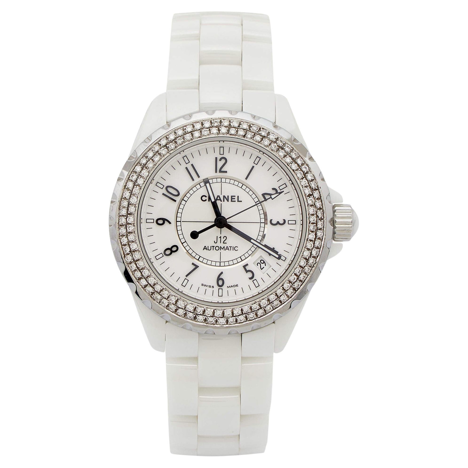 Chanel White Ceramic Stainless Steel J12 Women's Wristwatch 38