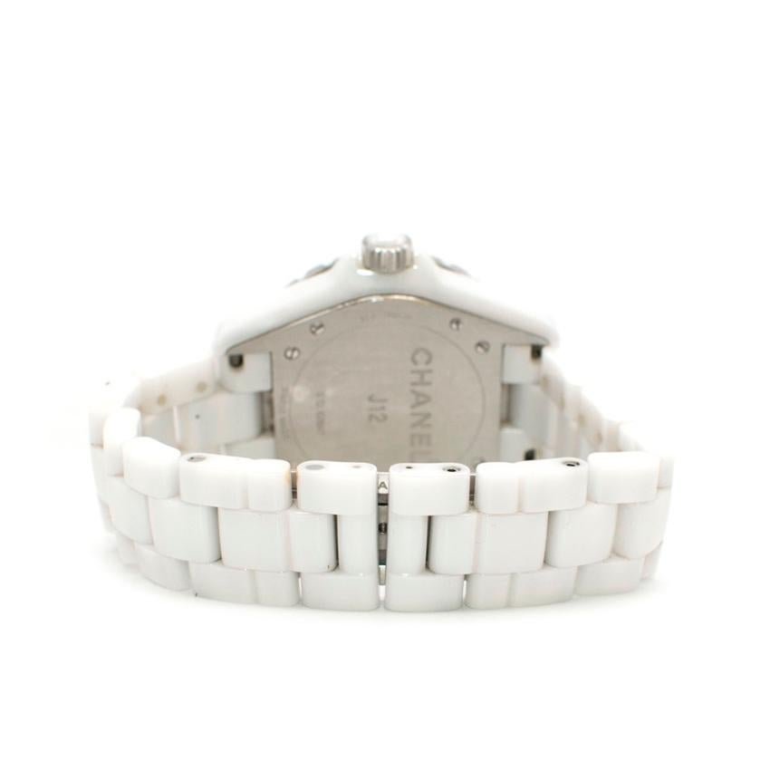 Round Cut Chanel White Ceramic, Steel and Diamond J12 Watch