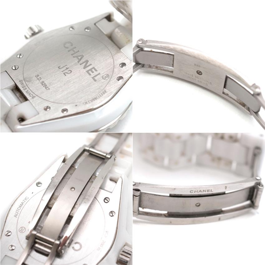 Chanel White Ceramic, Steel and Diamond J12 Watch 2