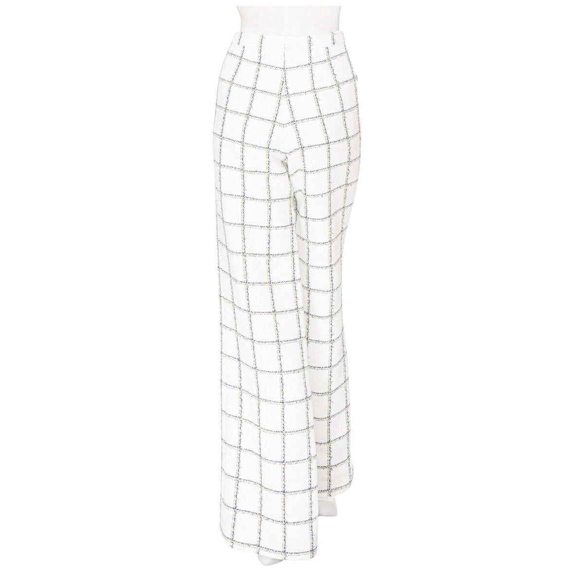 Women's Chanel White Checkered Tweed Patch Pocket Wide-Leg Pants Cruise 2021 For Sale
