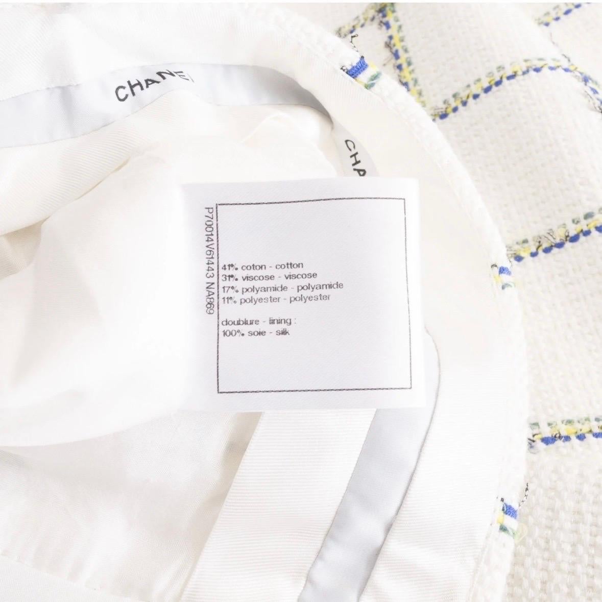 Chanel Weiße karierte Tweed-Patch-Taschenhose mit weitem Bein aus Patch-Tasche Cruise 2021 5