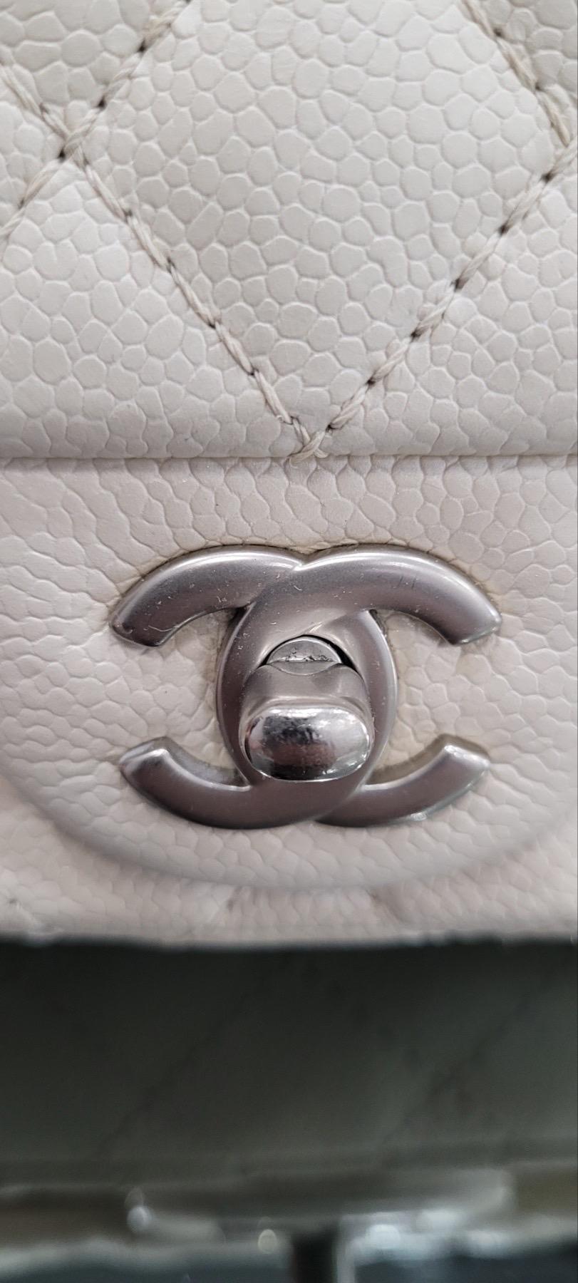 Chanel White Classic Single Flap Quilted Caviar Mini Bag 6