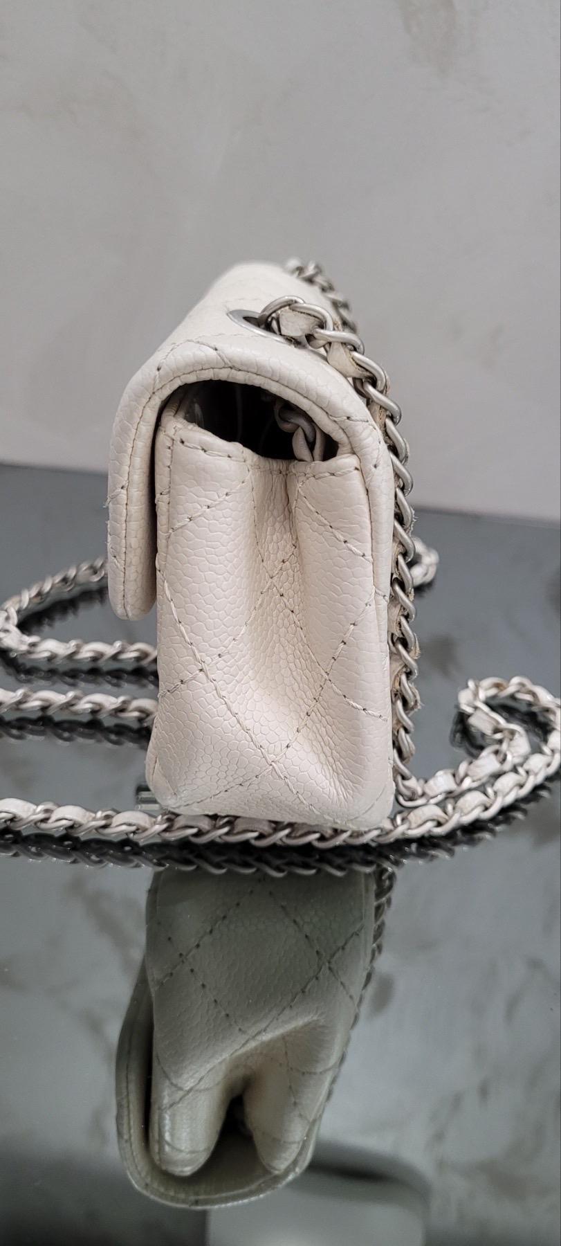 Chanel White Classic Single Flap Quilted Caviar Mini Bag 7