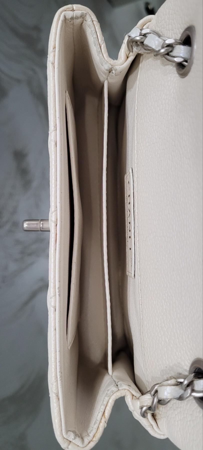 Chanel White Classic Single Flap Quilted Caviar Mini Bag 2