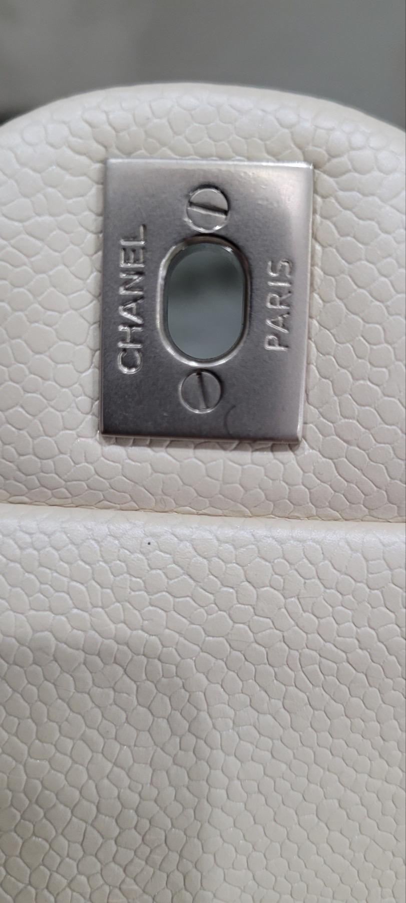 Chanel White Classic Single Flap Quilted Caviar Mini Bag 3
